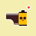 roll film flat design vector illustration. kawaii camera roll film emoji with funny expression, analog camera cartoon. analog Royalty Free Stock Photo