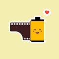 roll film flat design vector illustration. kawaii camera roll film emoji with funny expression, analog camera cartoon. analog Royalty Free Stock Photo