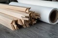 Roll of Fine Art Print Paper with Stretcher frames for print and framing photographs on Canvas Royalty Free Stock Photo