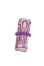 Roll of five hundred euro banknotes with a rubber band Royalty Free Stock Photo