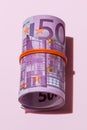 Roll of five hundred euro banknotes Royalty Free Stock Photo