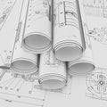 Roll and flat technical drawings Royalty Free Stock Photo