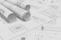 Roll and flat technical drawings Royalty Free Stock Photo