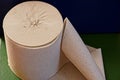roll of gray toilet paper stands on a green table Royalty Free Stock Photo