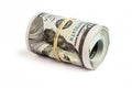 Roll of hundred dollar bills isolated