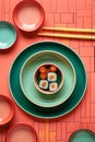 Roll japanese sushi seafood japan set meal plate pink traditional seaweed food Royalty Free Stock Photo