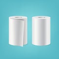 Roll of kitchen paper hand towels, on blue background, template