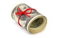 Roll of money and bow Royalty Free Stock Photo