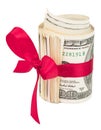 Roll of money with a red bow Royalty Free Stock Photo