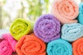 Roll of Multicolor towels use in spa health club Royalty Free Stock Photo