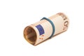 Roll of one Fifty euro banknotes with a rubber band Royalty Free Stock Photo