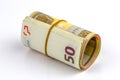 Roll of one Fifty euro banknotes Royalty Free Stock Photo