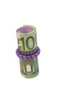 Roll of one hundred euro banknotes with a rubber band Royalty Free Stock Photo