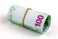 Roll of one hundred euro banknotes Royalty Free Stock Photo