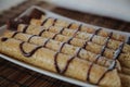 Roll pancake with chocolate on the plate Royalty Free Stock Photo