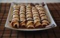 Roll pancake with chocolate on the plate Royalty Free Stock Photo