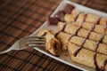 Roll pancake with chocolate on the plate Royalty Free Stock Photo
