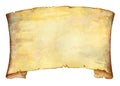 A roll of parchment, an old sheet of paper twisted around the edges, old paper, copy space, Watercolor