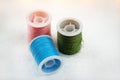 The roll of pastel color thread on background,needlework,craft,sewing and tailoring concept Royalty Free Stock Photo