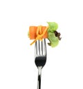 Roll salad on fork isolated on white. Royalty Free Stock Photo