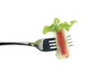 Roll salad on fork isolated on white. Royalty Free Stock Photo