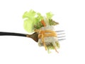 Roll salad on fork isolated on white. Royalty Free Stock Photo