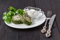 Roll salted salmon, cream cheese and spinach Royalty Free Stock Photo