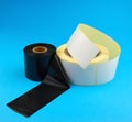 Roll of self-adhesive stickers and Tape for thermal transfer printing. Ribbon thermal transfer tape TTR