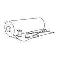 A roll of sewing fabric, scissors, a thimble and a thread coil. Sewing and equipment single icon in outline style vector