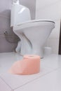 Roll of soft pink toilet paper in a bathroom Royalty Free Stock Photo