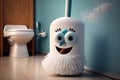 roll of toilet brush with funny character label of snowman or winking face