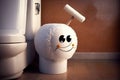 roll of toilet brush with funny character label of snowman or winking face