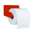 Roll of toilet paper with embossed, in a plastic red wall holder Royalty Free Stock Photo