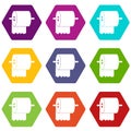 Roll of toilet paper on holder icon set color hexahedron