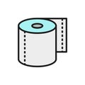 Roll of toilet paper, napkins flat color line icon.