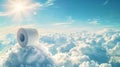 roll of toilet paper in white clouds, blue sunny sky background Royalty Free Stock Photo