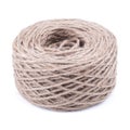 Roll of twine jute on sacking, hemp rope in paper roll isolated Royalty Free Stock Photo