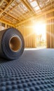 Construction Site: Roll of Waterproofing Material in Unfinished Building Royalty Free Stock Photo