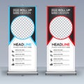 Roll up banner design template, vertical, abstract background, pull up design, modern x-banner, rectangle size.