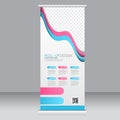 Roll up banner stand template. Abstract background for design, business, education, advertisement. Pink and blue color. Vector i Royalty Free Stock Photo