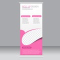 Roll up banner stand template. Abstract background for design, business, education, advertisement. Pink color. Vector illustrati Royalty Free Stock Photo