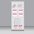 Roll up banner stand template. Abstract background for design, business, education, advertisement. Pink color. Vector illustrati Royalty Free Stock Photo