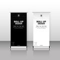 Roll up banner stand template. Abstract background for design, business, education, advertisement. White and black color. Flyer, Royalty Free Stock Photo