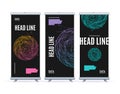 Roll Up Banner Stand Template with Abstract Future Geometric Sphere Set. Vector
