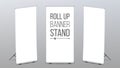 Roll Up Banner Stand Vector. Pop Up Flipchart For Training. Flag Design Layout. Poster For Conference. Empty Mock Up. Royalty Free Stock Photo