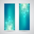 Roll up banner stands with abstract geometric background of hexagons pattern. Hi-tech digital background. Vector