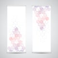 Roll up banner stands with abstract geometric background of hexagons pattern. Vector illustration for technological or Royalty Free Stock Photo