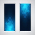 Roll up banner stands with abstract geometric background of hexagons pattern. Hi-tech digital background. Vector Royalty Free Stock Photo