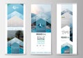 Roll up banner stands, flat design, abstract geometric templates, modern business layouts, corporate vertical vector Royalty Free Stock Photo