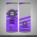 Roll Up banner template design with striped background.